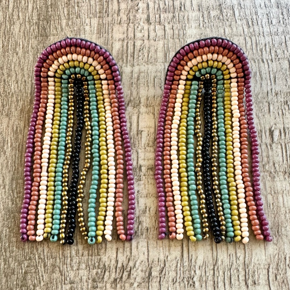 INK+ALLOY Seed Bead Earrings with Rainbow Beaded Fringe.
